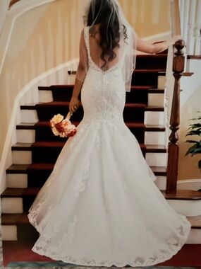 Ivory Lace Mermaid Tulle Wedding Dress